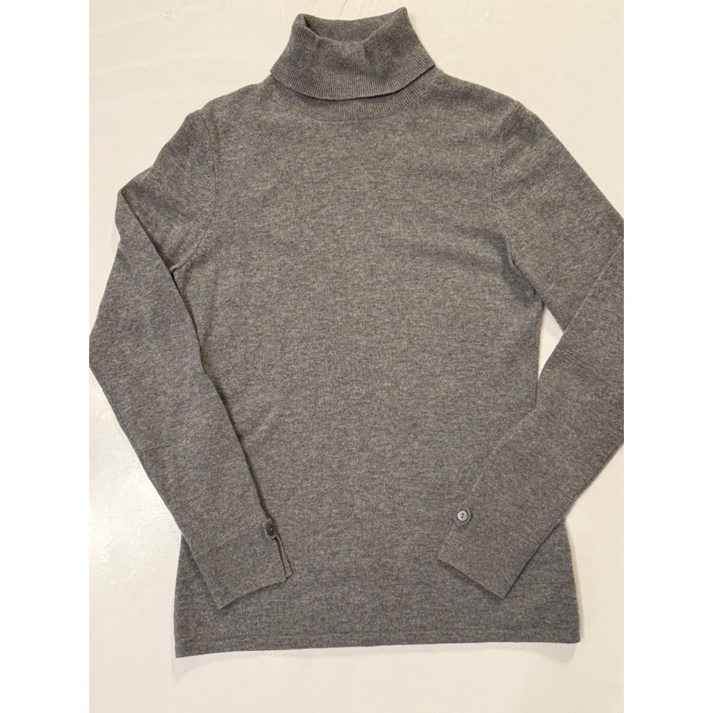 Saks 5th Ave 100% Cashmere Turtleneck sweater size M gray minimal classic